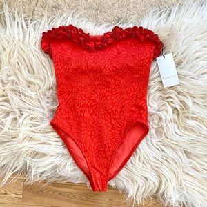 Lovewave Revolve Strapless Ruffle Red One Piece Swimsuit